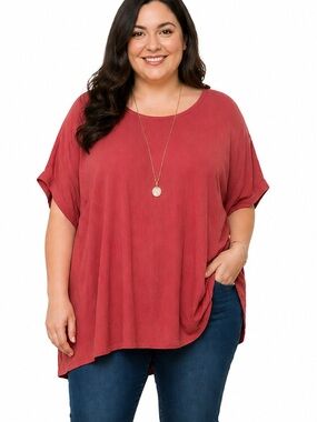 Plus Size 6X Brick Red Flowy Tunic Top Lightweight Boho Blouse